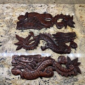 Rosewood Carved Dragons - Set of Three